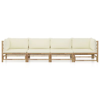 vidaXL 4 Piece Patio Lounge Set with Cream White Cushions Bamboo