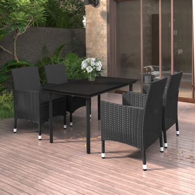 vidaXL 5 Piece Patio Dining Set with Cushions Poly Rattan and Glass