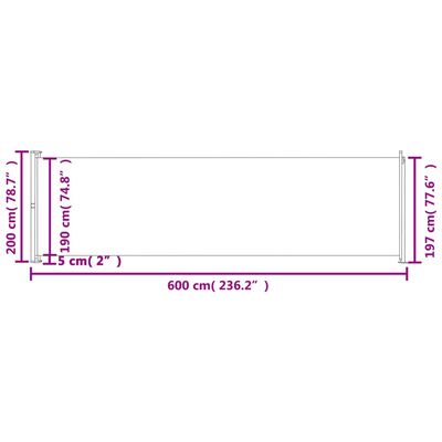 vidaXL Patio Retractable Side Awning 78.7"x236.2" Brown