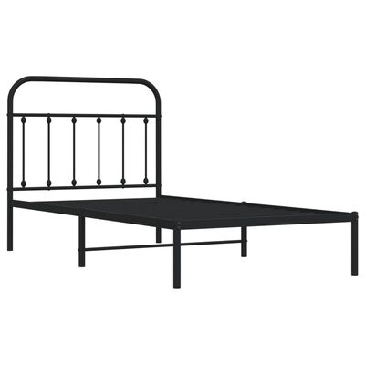 vidaXL Metal Bed Frame without Mattress with Headboard Black 39.4"x74.8"