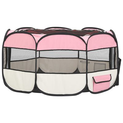 vidaXL Foldable Dog Playpen with Carrying Bag Pink 57.1"x57.1"x24"