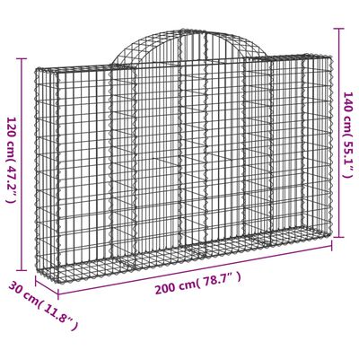 vidaXL Arched Gabion Baskets 3 pcs 78.7"x11.8"x47.2"/55.1" Galvanized Iron