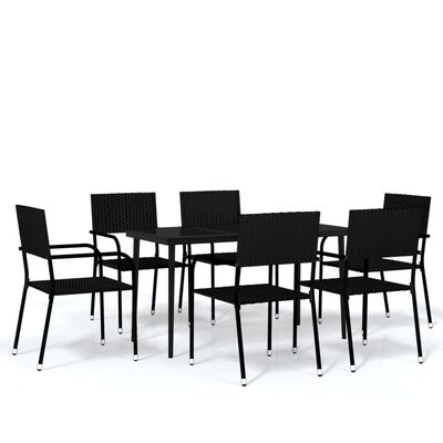 vidaXL 7 Piece Patio Dining Set Black