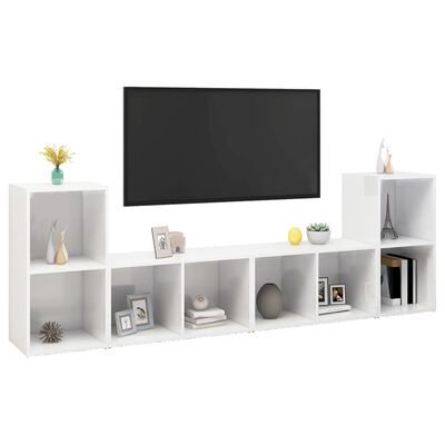vidaXL TV Stands 4 pcs High Gloss White 28.3"x13.8"x14.4" Engineered Wood