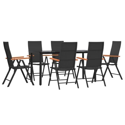 vidaXL 7 Piece Patio Dining Set Black and Brown Poly Rattan