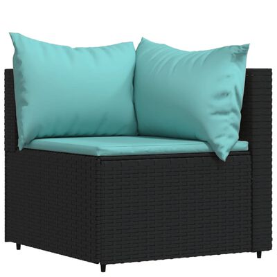 vidaXL 3 Piece Patio Lounge Set with Cushions Black Poly Rattan