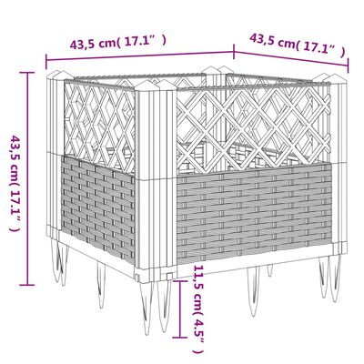 vidaXL Garden Planter with Pegs Light Gray 17.1"x17.1"x17.1" PP