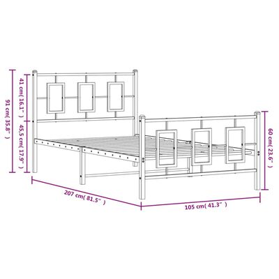 vidaXL Metal Bed Frame without Mattress with Footboard White 39.4"x78.7"