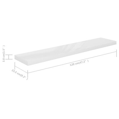 vidaXL Floating Wall Shelves 4 pcs High Gloss White 47.2"x9.3"x1.5" MDF