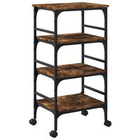 vidaXL Kitchen Trolley Smoked Oak 17.7"x13.8"x35.2" Engineered Wood