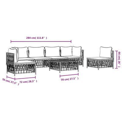 vidaXL 7 Piece Patio Lounge Set with Cushions White Steel