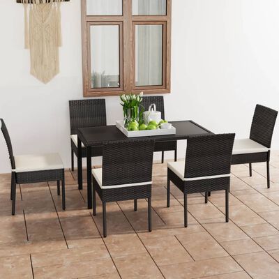 vidaXL 7 Piece Patio Dining Set Poly Rattan Black