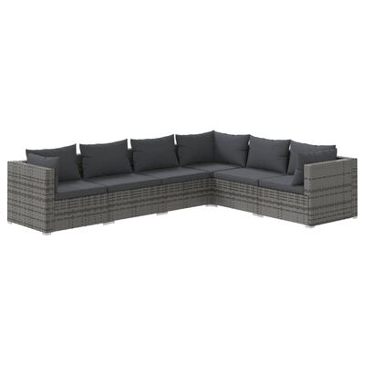 vidaXL 6 Piece Patio Lounge Set with Cushions Poly Rattan Gray