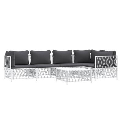 vidaXL 6 Piece Patio Lounge Set with Cushions White Steel