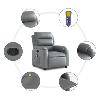 vidaXL Massage Recliner Chair Gray Faux Leather