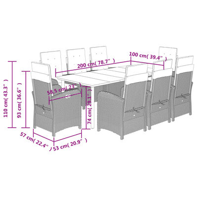 vidaXL 9 Piece Patio Dining Set with Cushions Beige Poly Rattan