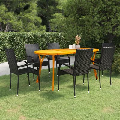 vidaXL 7 Piece Patio Dining Set Black