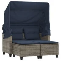 vidaXL Patio Sofa 2-Seater with Canopy and Stools Gray Poly Rattan