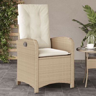 vidaXL Reclining Patio Chairs 2 pcs with Cushions Beige Poly Rattan