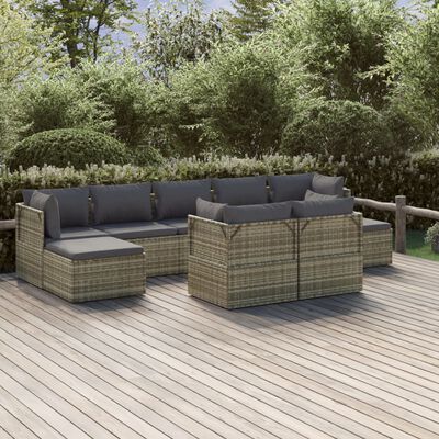 vidaXL 9 Piece Patio Lounge Set with Cushions Gray Poly Rattan