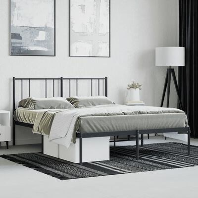 vidaXL Metal Bed Frame without Mattress with Headboard Black 53.1"x74.8"