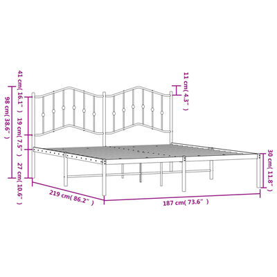 vidaXL Metal Bed Frame without Mattress with Headboard White 72"x83.9"