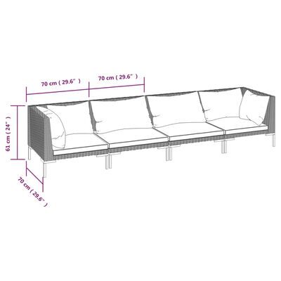 vidaXL 4 Piece Patio Lounge Set with Cushions Poly Rattan Dark Gray