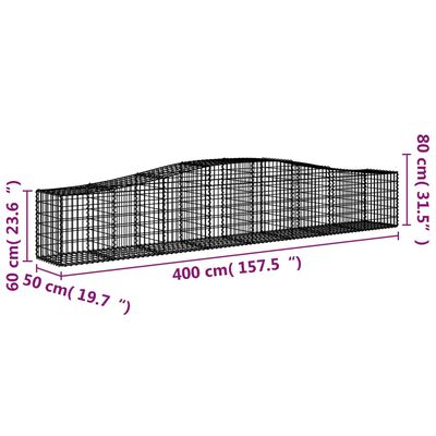 vidaXL Arched Gabion Basket 157.5"x19.7"x23.6"/31.5" Galvanized Iron