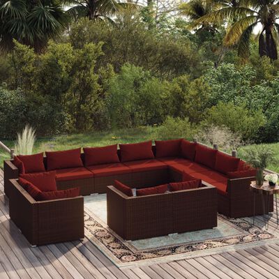 vidaXL 12 Piece Patio Lounge Set with Cushions Brown Poly Rattan