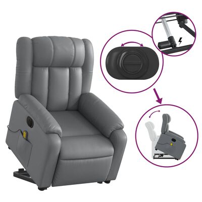 vidaXL Electric Stand up Massage Recliner Chair Gray Faux Leather