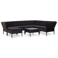 vidaXL 8 Piece Patio Lounge Set with Cushions Poly Rattan Black