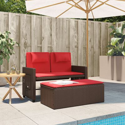 vidaXL Reclining Patio Bench with Cushions Brown Poly Rattan