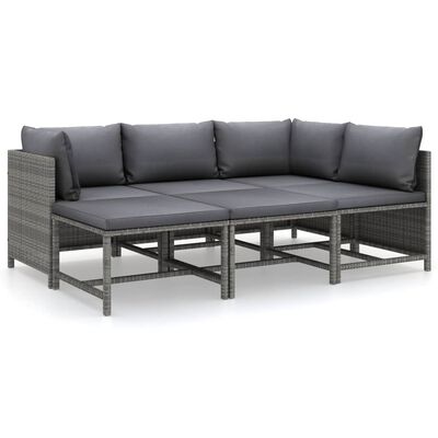 vidaXL 6 Piece Patio Lounge Set with Cushions Poly Rattan Gray