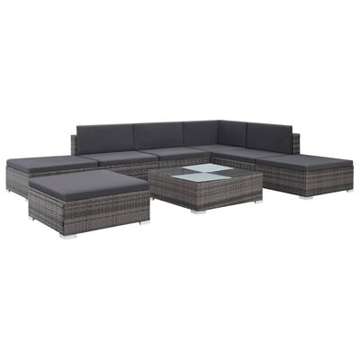 vidaXL 8 Piece Patio Lounge Set with Cushions Poly Rattan Gray