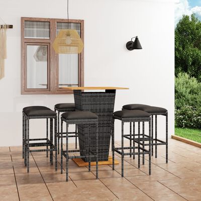 vidaXL 9 Piece Patio Bar Set with Cushions Poly Rattan Gray