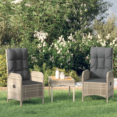 vidaXL 3 Piece Patio Lounge Set with Cushions Gray Poly Rattan