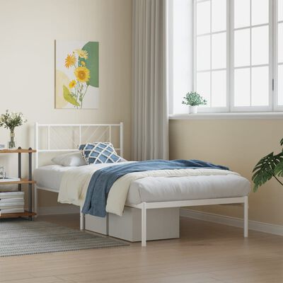 vidaXL Metal Bed Frame without Mattress with Headboard White 39.4"x78.7"