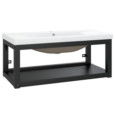 vidaXL Bathroom Washbasin Frame with Built-in Basin Black Iron