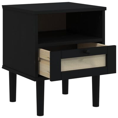 vidaXL Bedside Cabinet SENJA Rattan Look Black 15.7"x13.8"x18.9" Solid Wood Pine