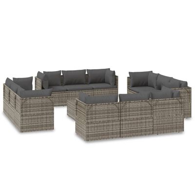 vidaXL 13 Piece Patio Lounge Set with Cushions Gray Poly Rattan