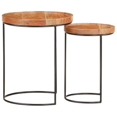 vidaXL 2 Piece Coffee Table Set Solid Acacia Wood and Steel