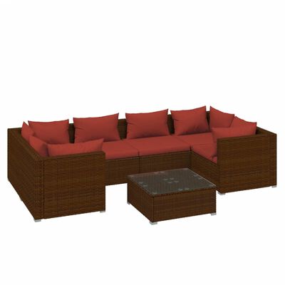 vidaXL 7 Piece Patio Lounge Set with Cushions Poly Rattan Brown