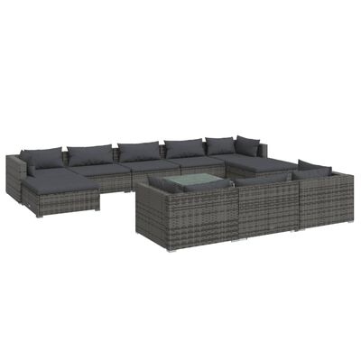 vidaXL 11 Piece Patio Lounge Set with Cushions Gray Poly Rattan