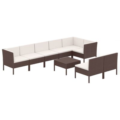 vidaXL 9 Piece Patio Lounge Set with Cushions Poly Rattan Brown