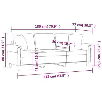 vidaXL 3-Seater Sofa with Throw Pillows Light Gray 70.9" Velvet