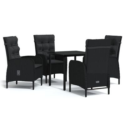 vidaXL 5 Piece Patio Dining Set with Cushions Black