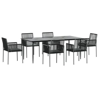 vidaXL 7 Piece Patio Dining Set with Cushions Black Poly Rattan and Steel