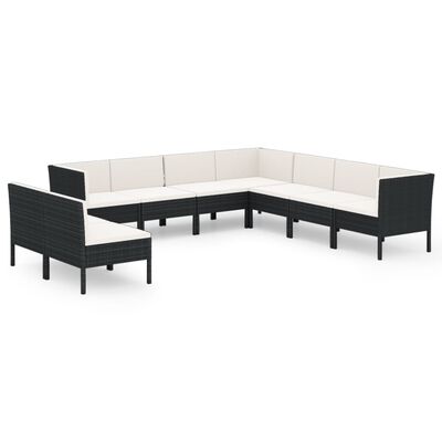 vidaXL 9 Piece Patio Lounge Set with Cushions Poly Rattan Black