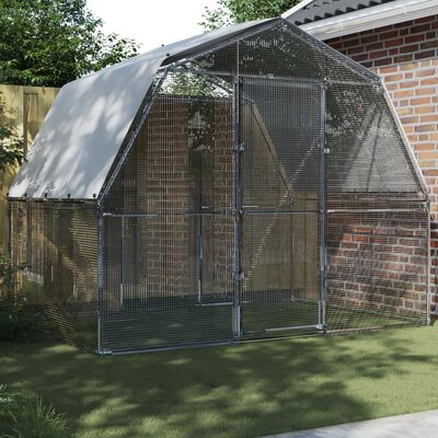 vidaXL Chicken Cage with Roof and Door Silver Galvanized Steel