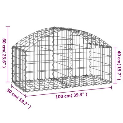 vidaXL Arched Gabion Basket 39.4"x19.7"x15.7"/23.6" Galvanized Iron